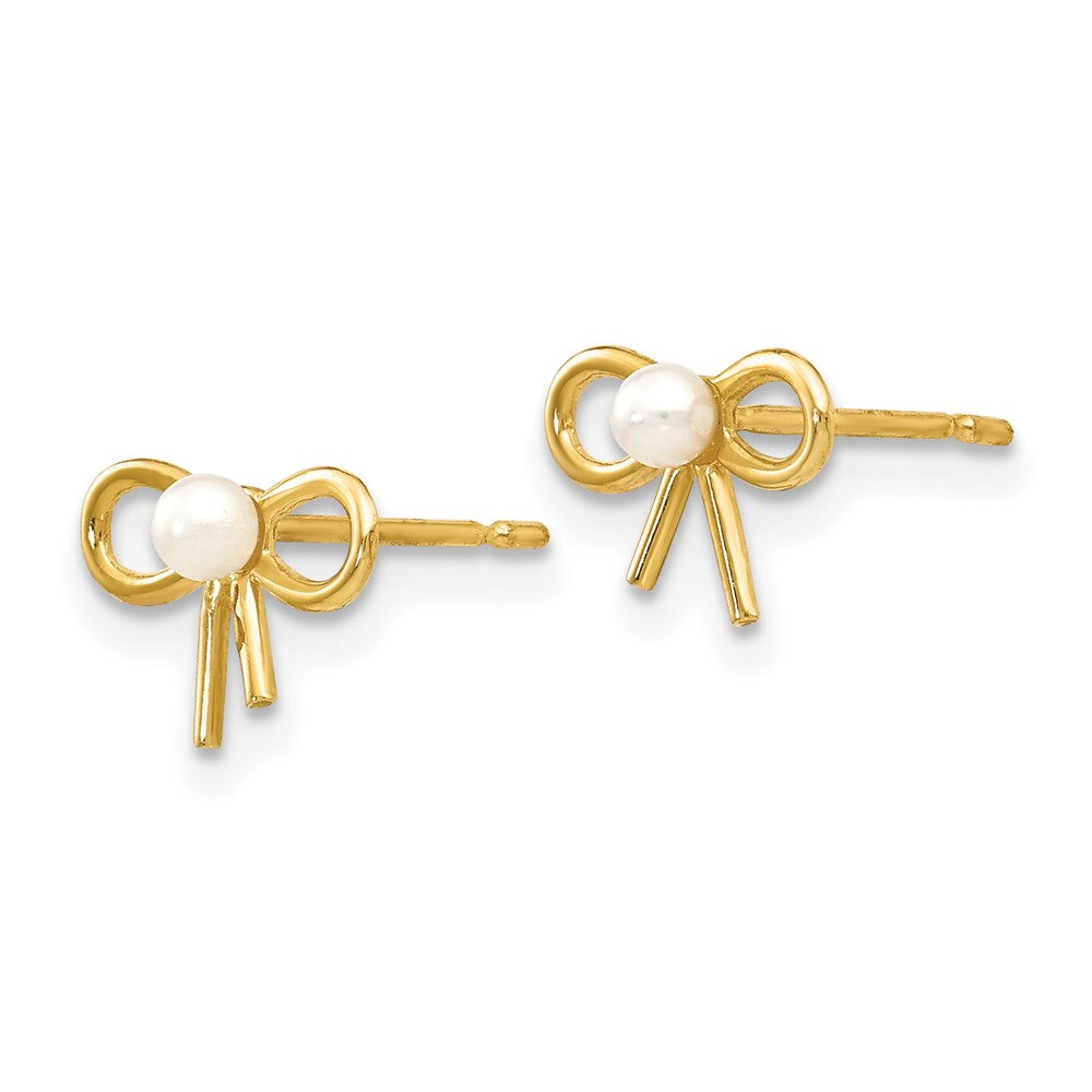 14K Yellow Gold Madi K Fw Cultured Pearl Children'S Bow Post Earrings