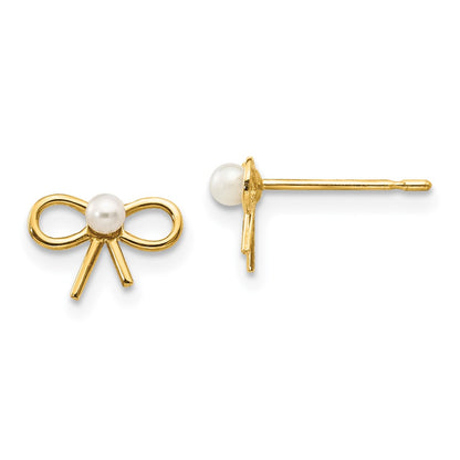 14K Yellow Gold Madi K Fw Cultured Pearl Children'S Bow Post Earrings