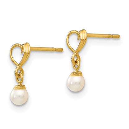 14K Yellow Gold Madi K Fw Cultured Pearl Heart Dangle Post Earrings