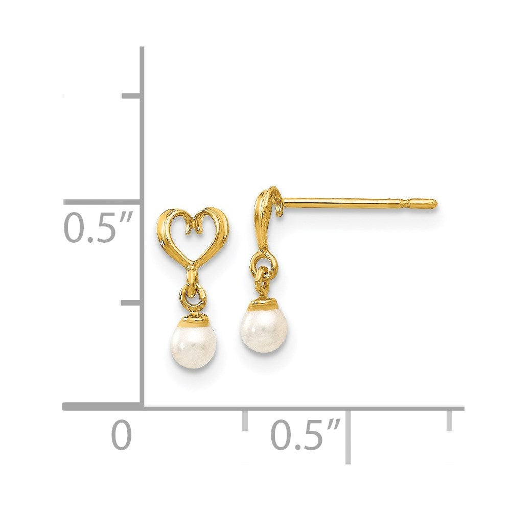 14K Yellow Gold Madi K Fw Cultured Pearl Heart Dangle Post Earrings
