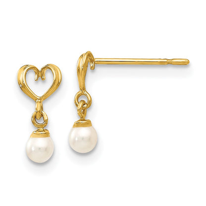14K Yellow Gold Madi K Fw Cultured Pearl Heart Dangle Post Earrings