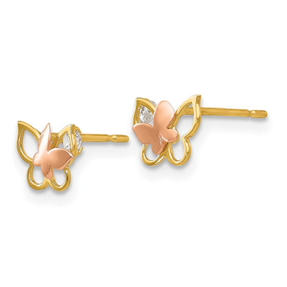 14K Two Tone Yellow & Rose Gold Madi K Cz Children'S Butterfly Post Earrings