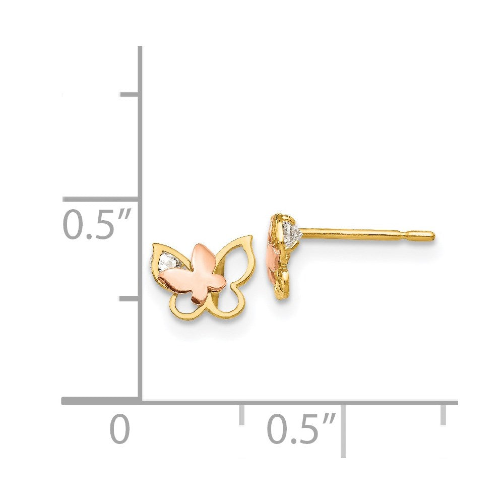 14K Two Tone Yellow & Rose Gold Madi K Cz Children'S Butterfly Post Earrings