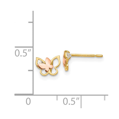14K Two Tone Yellow & Rose Gold Madi K Cz Children'S Butterfly Post Earrings