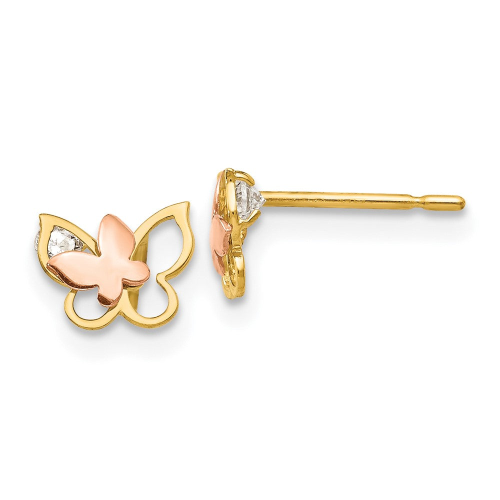 14K Two Tone Yellow & Rose Gold Madi K Cz Children'S Butterfly Post Earrings