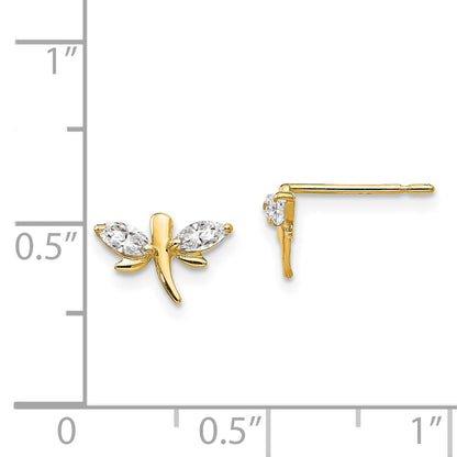 14K Yellow Gold Madi K Cz Children'S Dragonfly Post Earrings