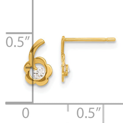 14K Yellow Gold Madi K Cz Children'S Flower Post Earrings
