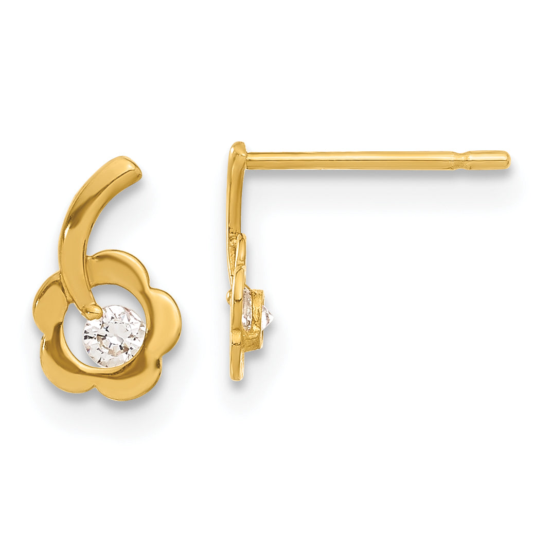 14K Yellow Gold Madi K Cz Children'S Flower Post Earrings
