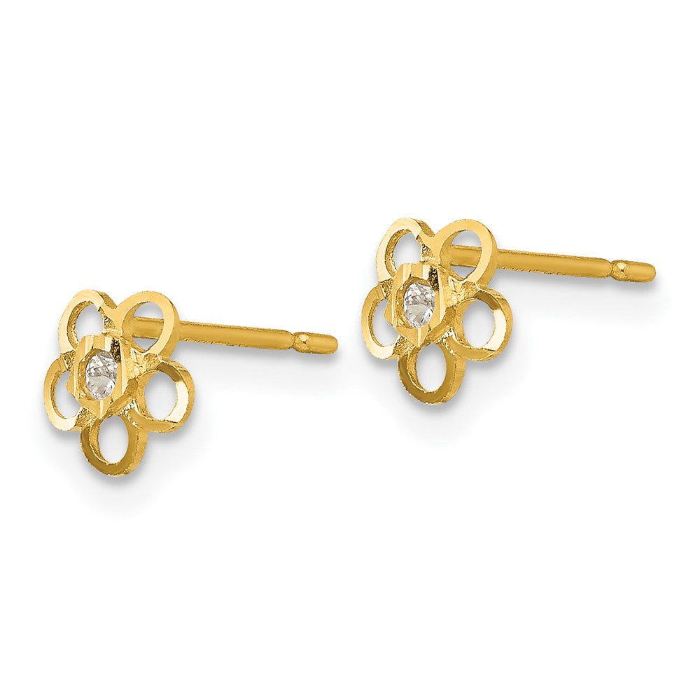 14K Yellow Gold Madi K Cz D/C Children'S Flower Post Earrings
