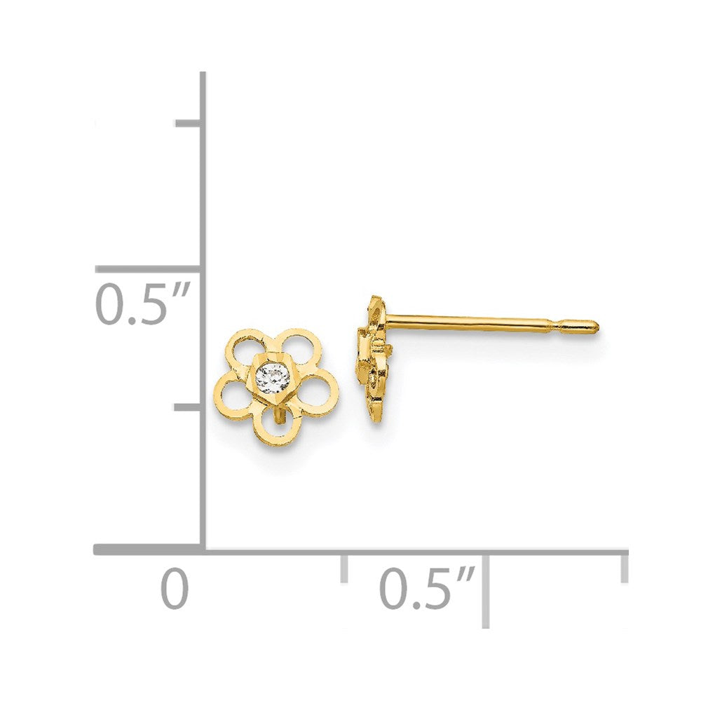 14K Yellow Gold Madi K Cz D/C Children'S Flower Post Earrings