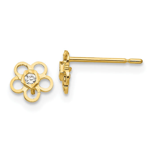 14K Yellow Gold Madi K Cz D/C Children'S Flower Post Earrings