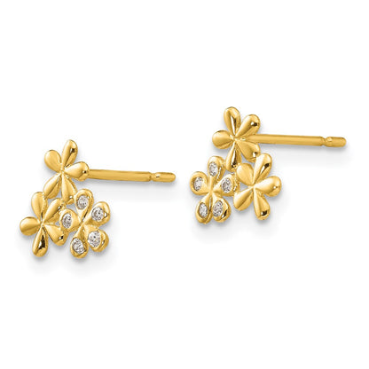 14K Yellow Gold Madi K Cz Children'S Flower Post Earrings