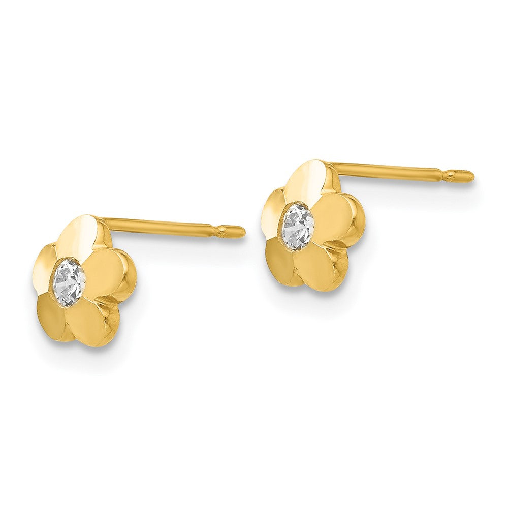 14K Yellow Gold Madi K Cz D/C Children'S Flower Post Earrings