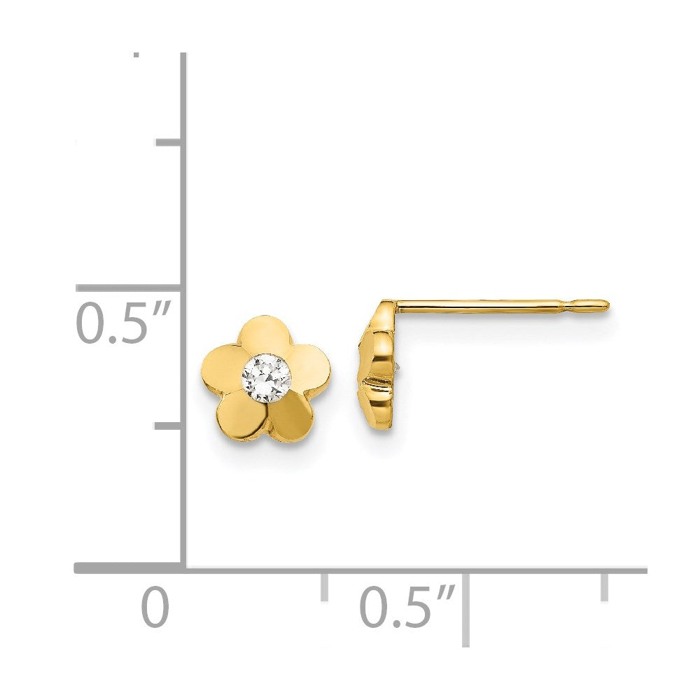 14K Yellow Gold Madi K Cz D/C Children'S Flower Post Earrings
