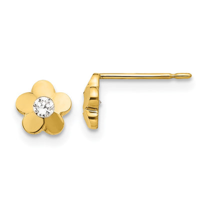 14K Yellow Gold Madi K Cz D/C Children'S Flower Post Earrings