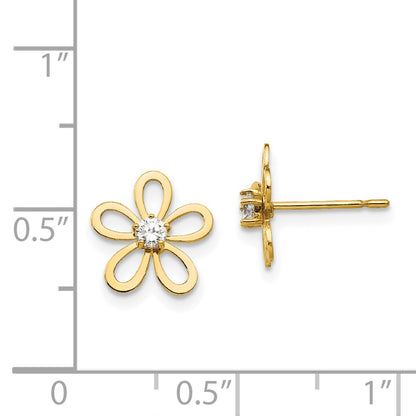 14K Yellow Gold Madi K Cz Children'S Flower Post Earrings