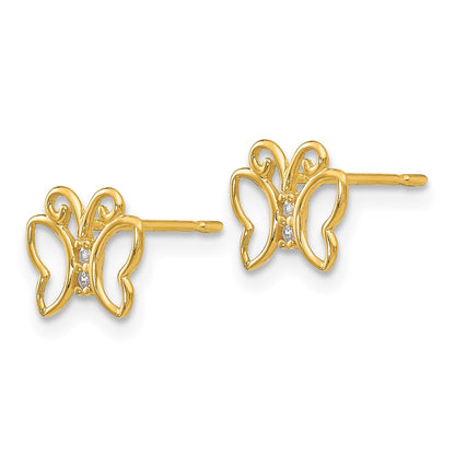 14K Yellow Gold Madi K Cz Children'S Butterfly Post Earrings