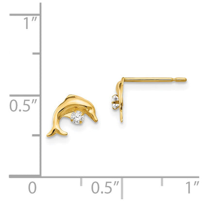 14K Yellow Gold Madi K Cz Children'S Dolphin Post Earrings