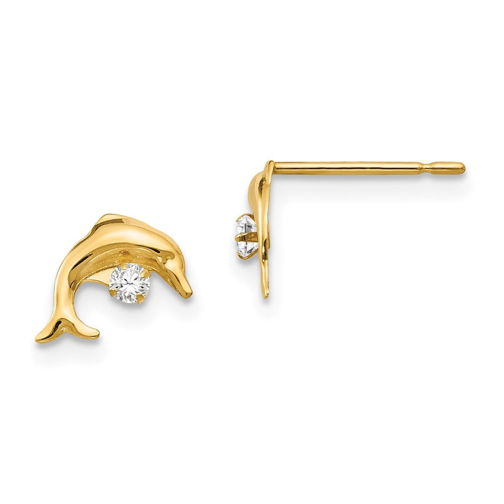 14K Yellow Gold Madi K Cz Children'S Dolphin Post Earrings