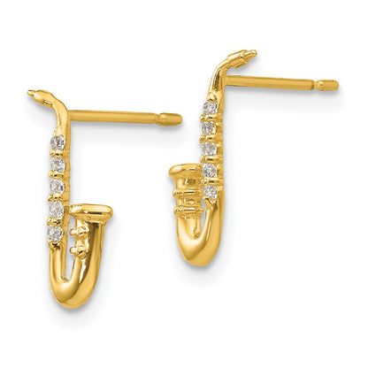 14K Yellow Gold Madi K Cz Saxophone Post Earrings
