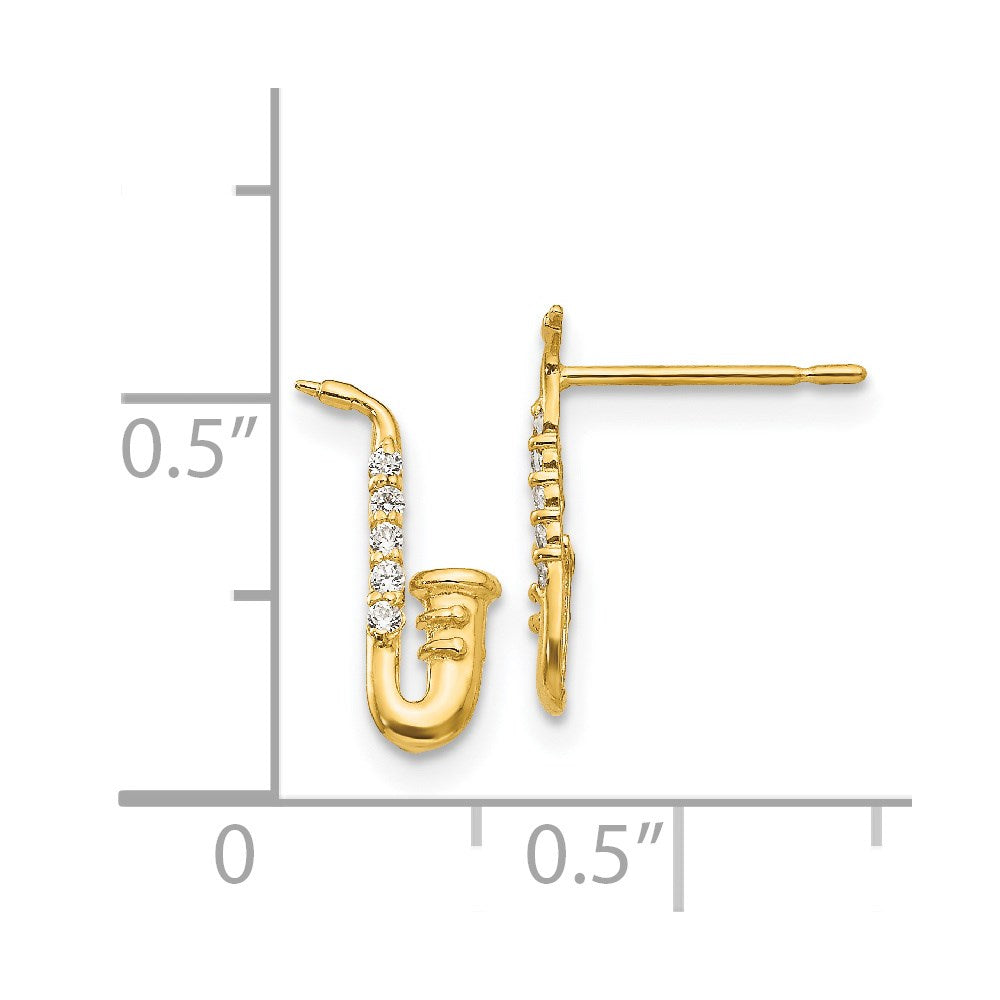 14K Yellow Gold Madi K Cz Saxophone Post Earrings