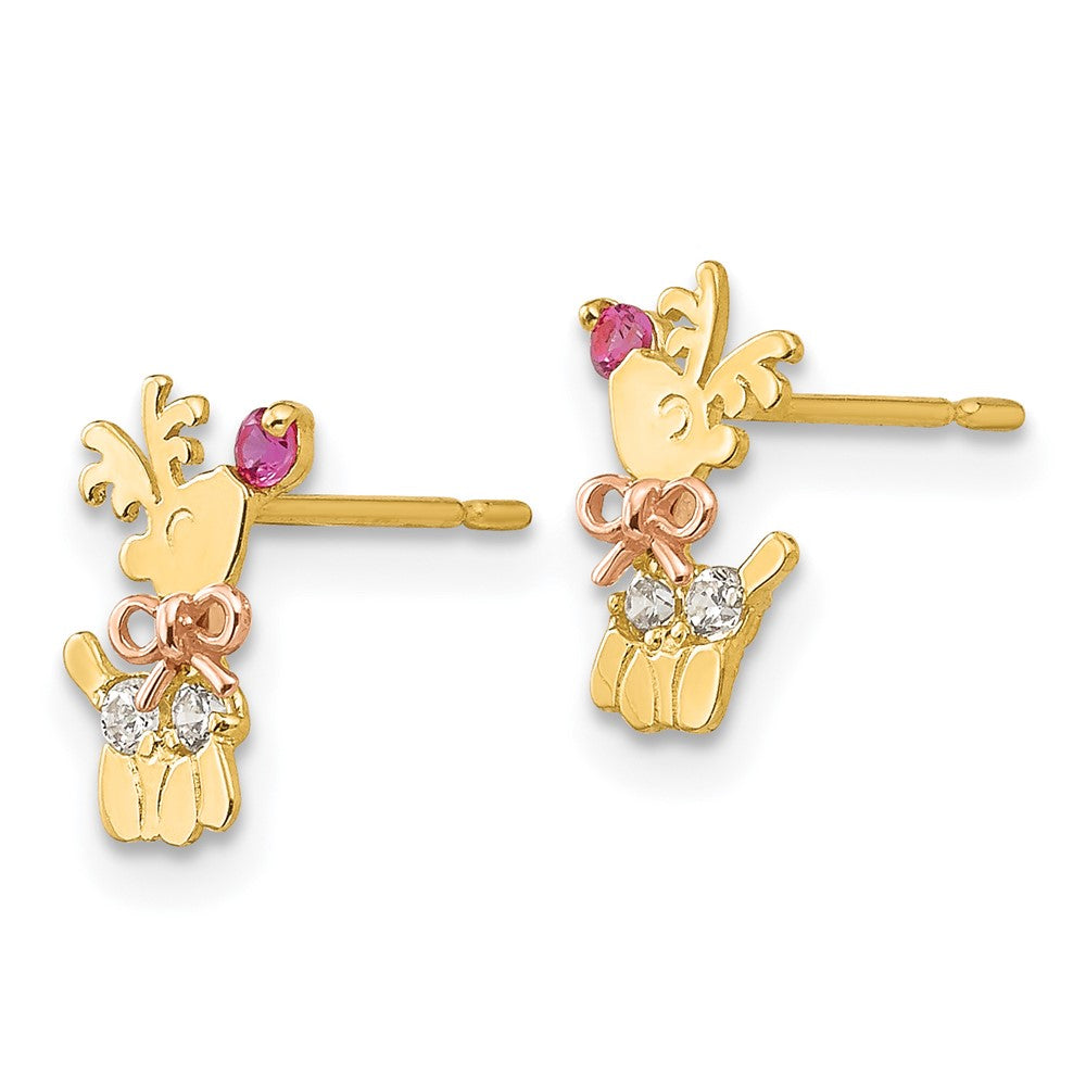 14K Two Tone Yellow & Rose Gold Madi K Cz Children'S Reindeer Post Earrings