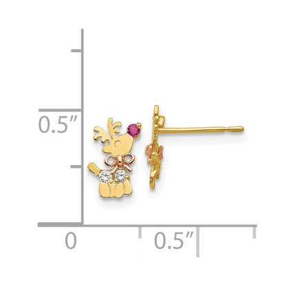 14K Two Tone Yellow & Rose Gold Madi K Cz Children'S Reindeer Post Earrings