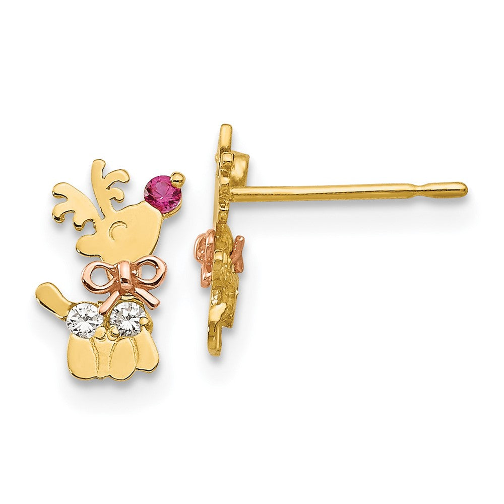 14K Two Tone Yellow & Rose Gold Madi K Cz Children'S Reindeer Post Earrings
