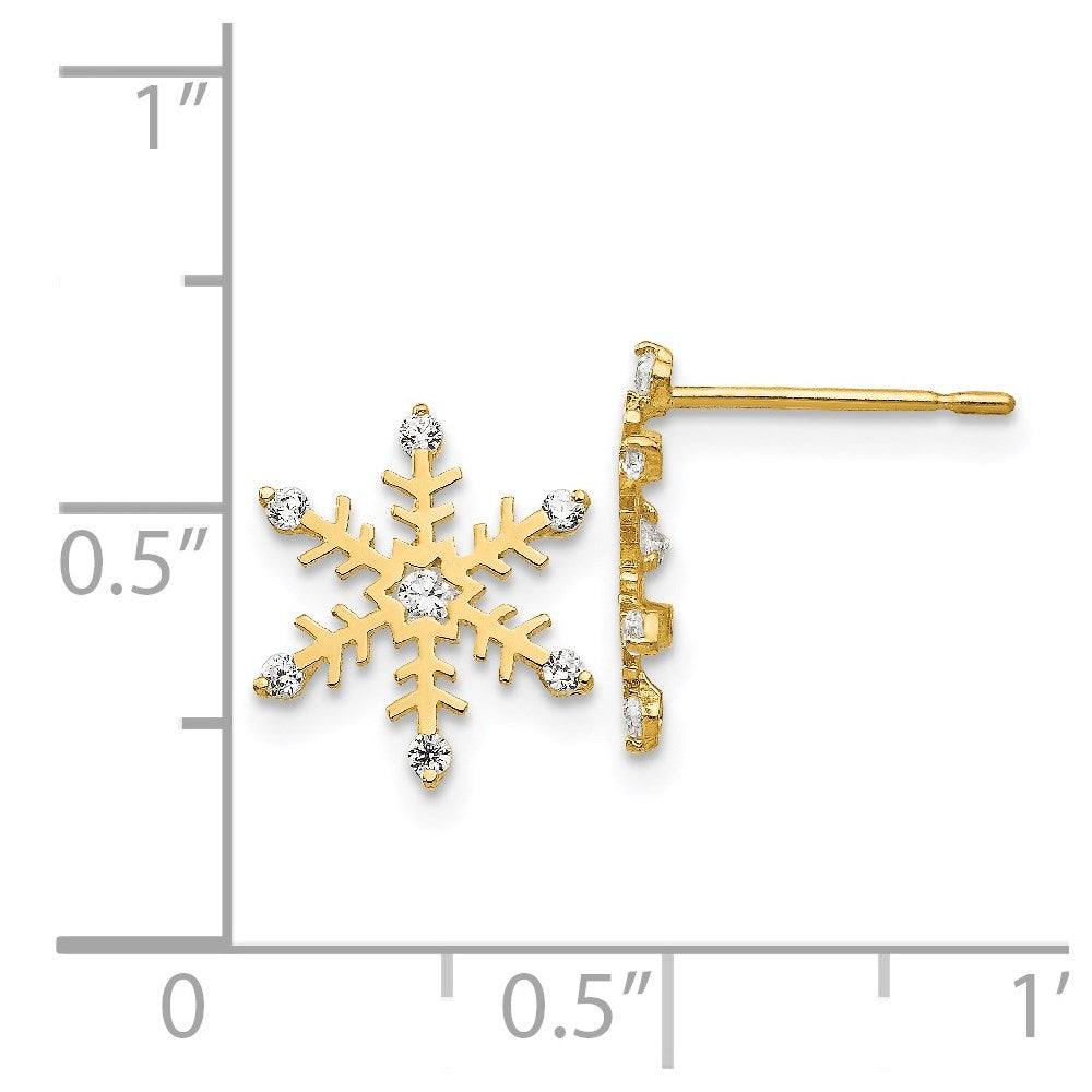 14K Yellow Gold Madi K Cz Children'S Snowflake Post Earrings