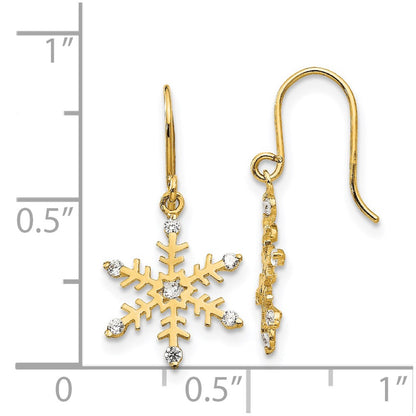 14K Yellow Gold Madi K Cz Children'S Snowflake Dangle Earrings