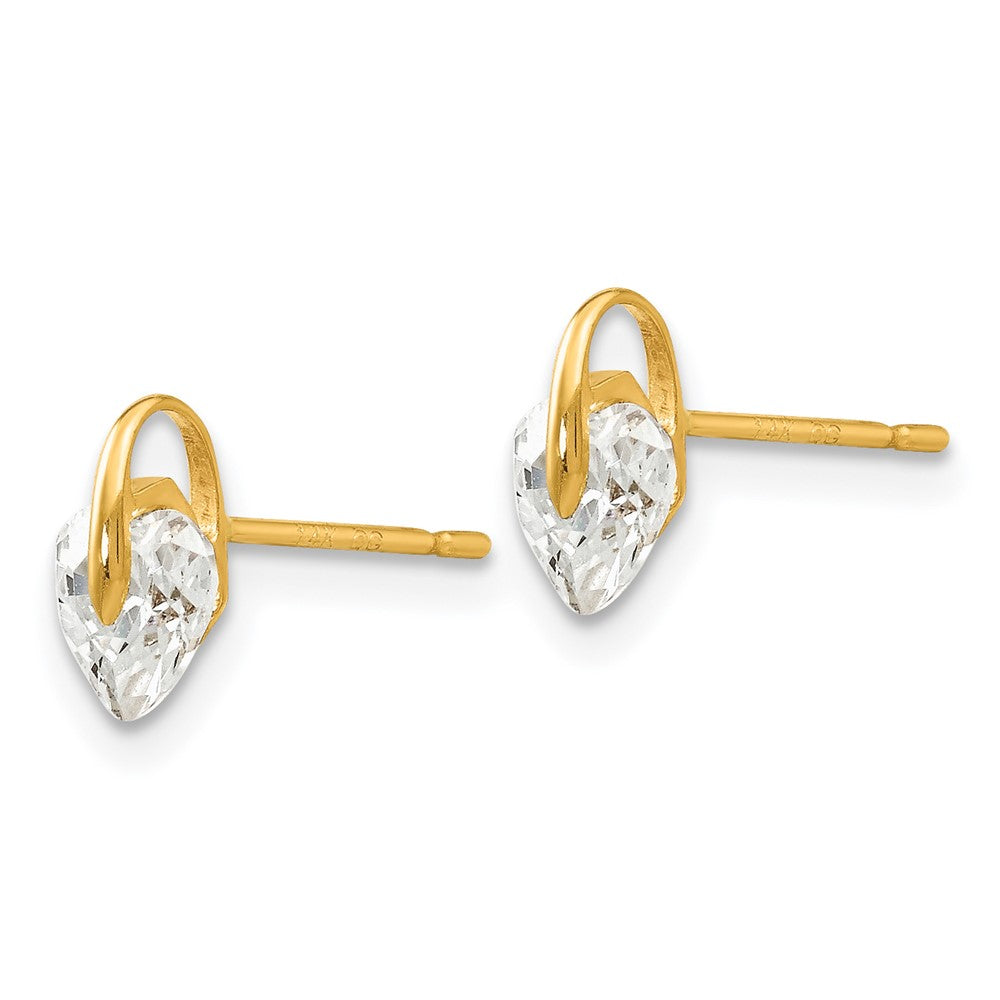 14K Yellow Gold Madi K Cz Children'S Heart Post Earrings