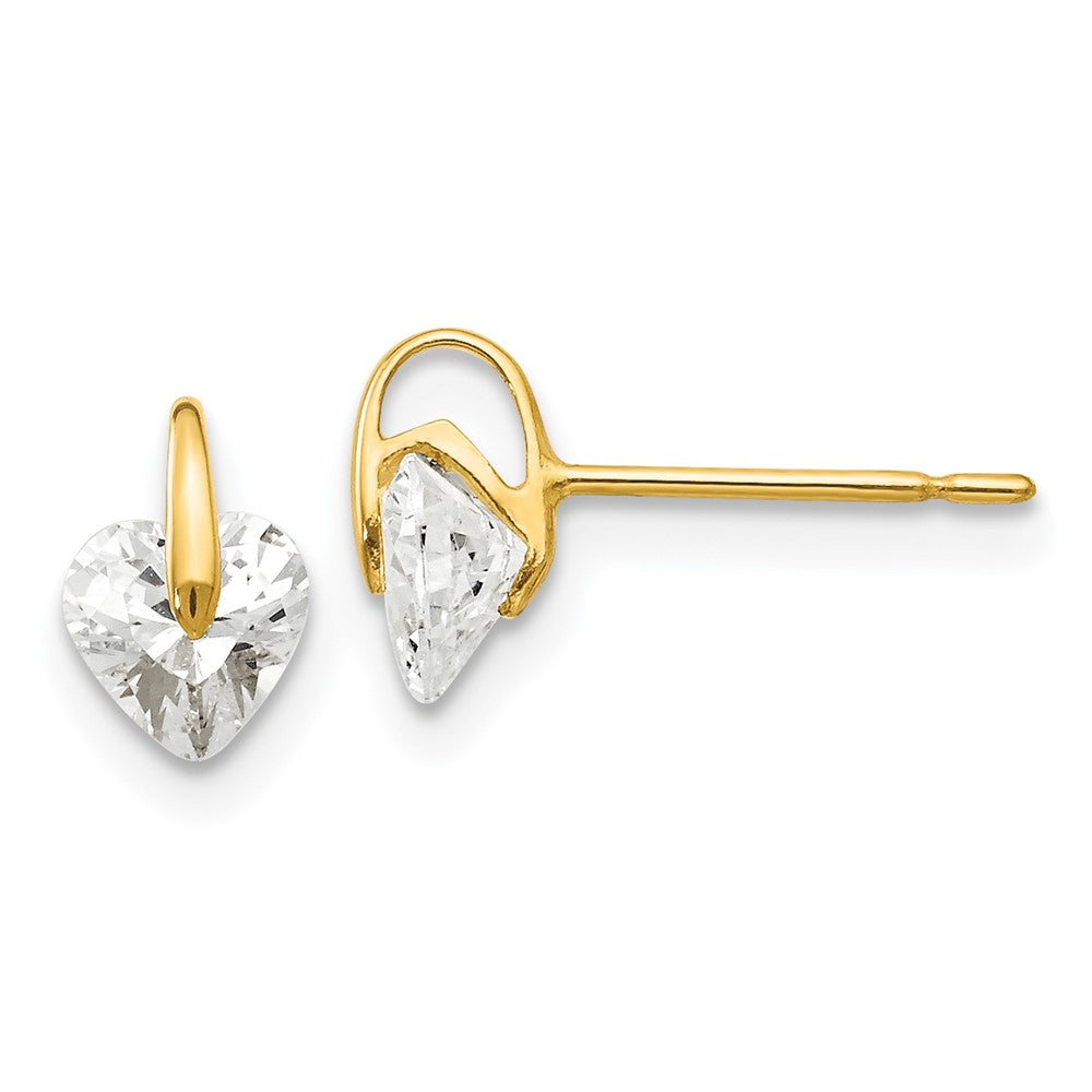 14K Yellow Gold Madi K Cz Children'S Heart Post Earrings