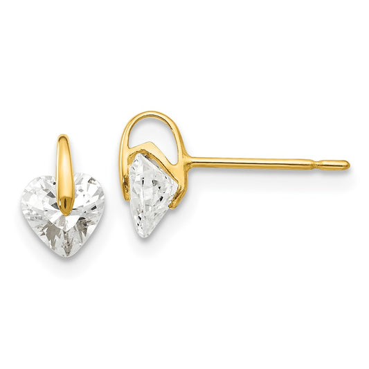 14K Yellow Gold Madi K Cz Children'S Heart Post Earrings