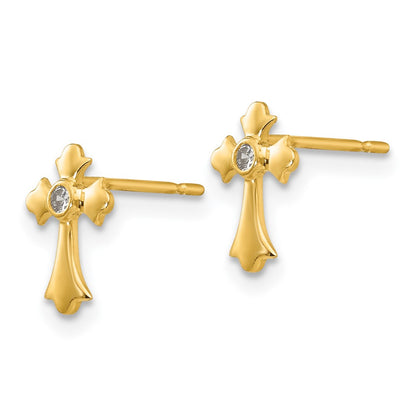 14K Yellow Gold Madi K Cz Children'S Cross Post Earrings