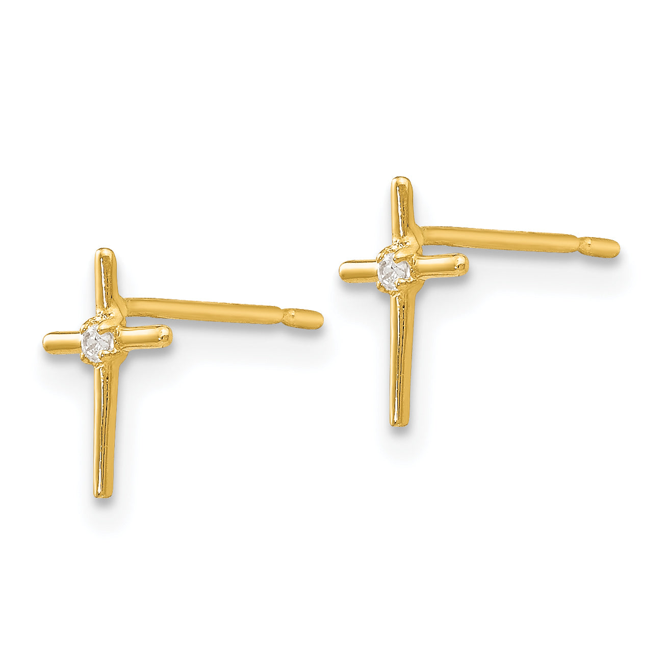 14K Yellow Gold Madi K Cz Children'S Cross Post Earrings