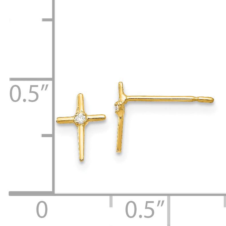 14K Yellow Gold Madi K Cz Children'S Cross Post Earrings