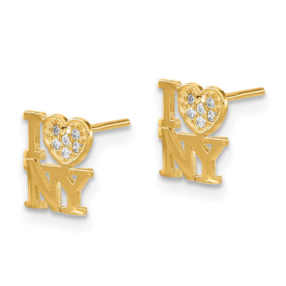 14K Yellow Gold Madi K Kids Polished Cz I Love Ny Post Earrings
