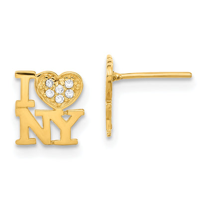 14K Yellow Gold Madi K Kids Polished Cz I Love Ny Post Earrings