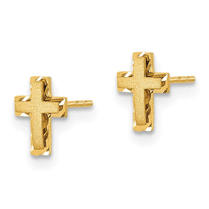 14K Yellow Gold Madi K Satin & Polished Diamond Cut Cross Post Earrings