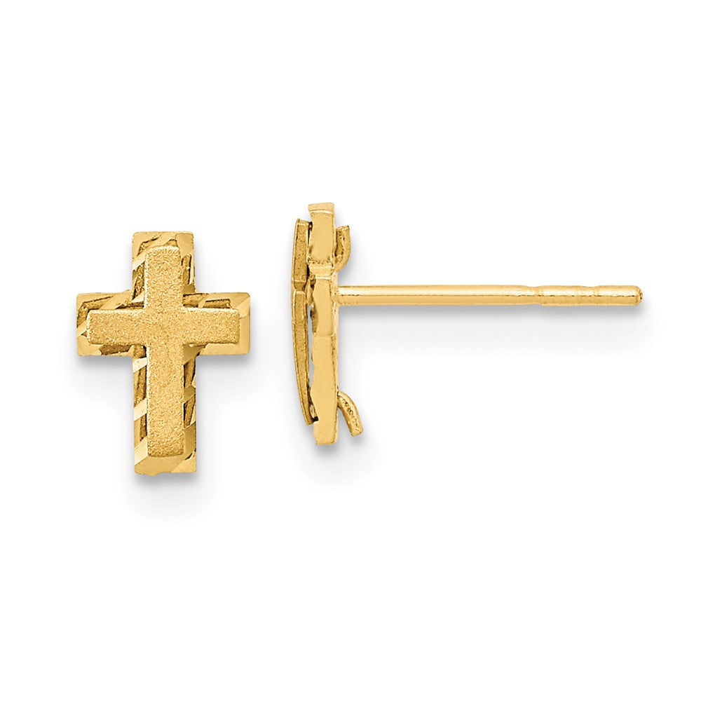 14K Yellow Gold Madi K Satin & Polished Diamond Cut Cross Post Earrings