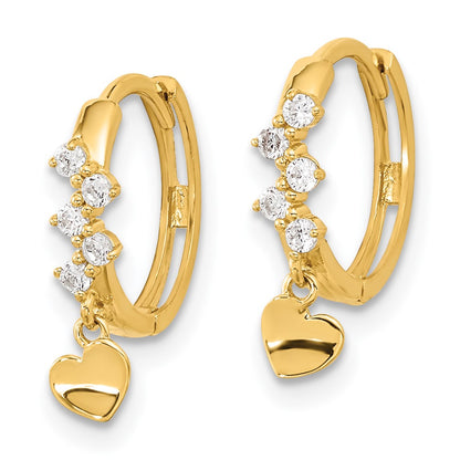 14K Yellow Gold Madi K Cz Heart Dangle Hinged Hoop Earrings