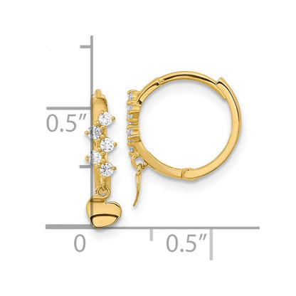 14K Yellow Gold Madi K Cz Heart Dangle Hinged Hoop Earrings