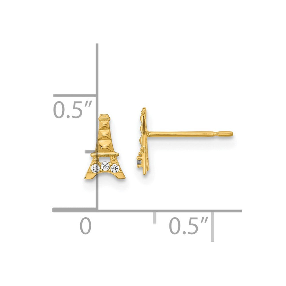 14K Yellow Gold Madi K Kids Cz Eiffel Tower Post Earrings