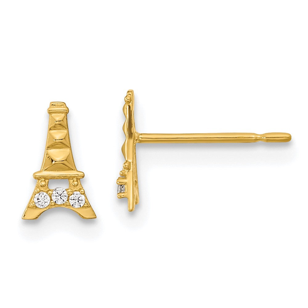 14K Yellow Gold Madi K Kids Cz Eiffel Tower Post Earrings