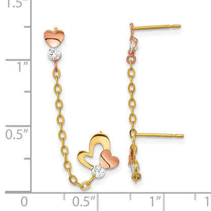 14K Two Tone Madi K Cz Double Post Chain Heart Earring