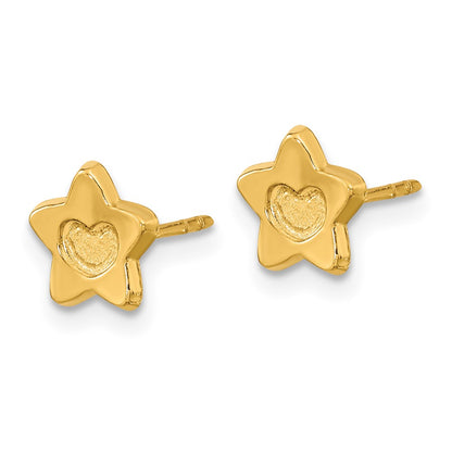 14K Yellow Gold Madi K Satin And Polished Heart In Star Post Earrings