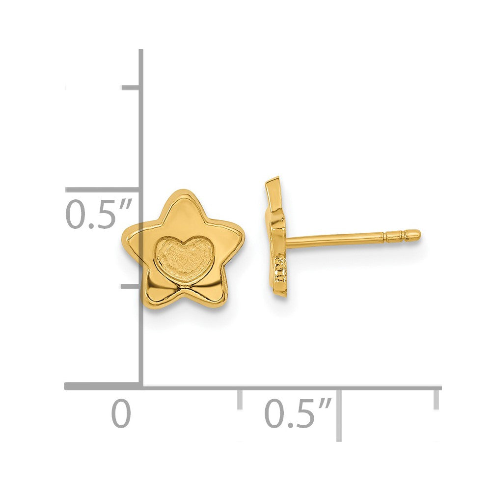 14K Yellow Gold Madi K Satin And Polished Heart In Star Post Earrings