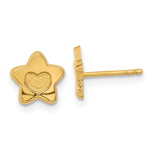 14K Yellow Gold Madi K Satin And Polished Heart In Star Post Earrings