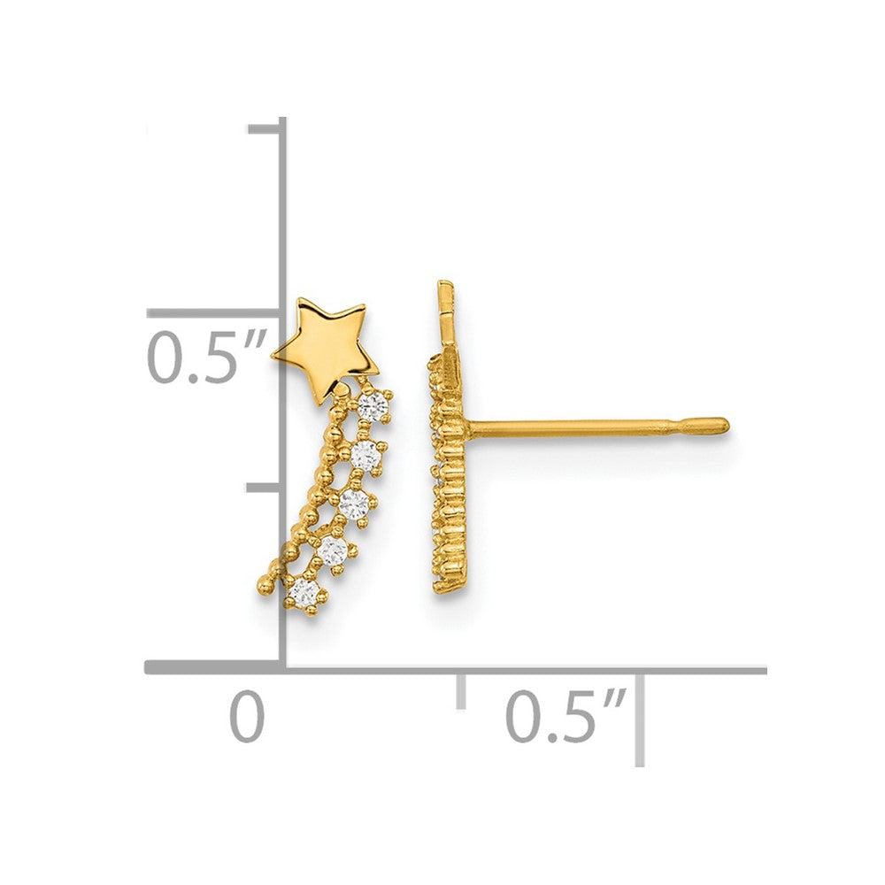 14K Yellow Gold Madi K Kids Cz Shooting Star Post Earrings