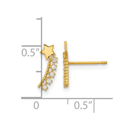 14K Yellow Gold Madi K Kids Cz Shooting Star Post Earrings